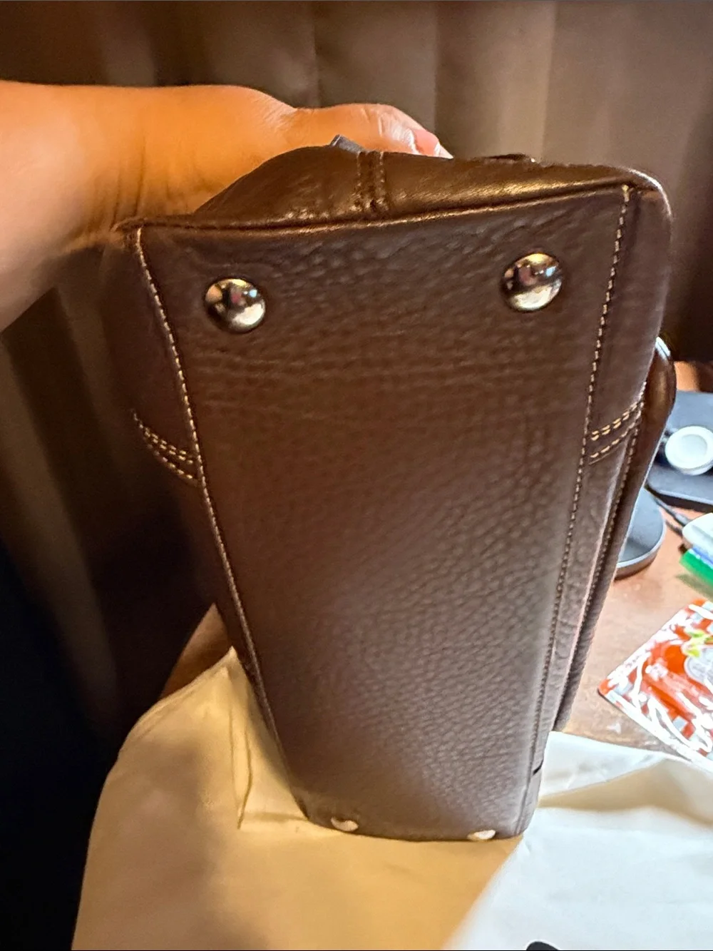 Coach Brown Pebbled Leather Satchel with Turnlock
